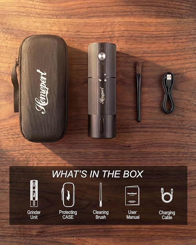 High-Speed Portable Electric Coffee Grinder with 1600mAh Rechargeable Battery, 7-Core Stainless Steel Burr Coffee Mill, 45 Precision Settings, Cordless Design & Compact Aluminum Body for Travel