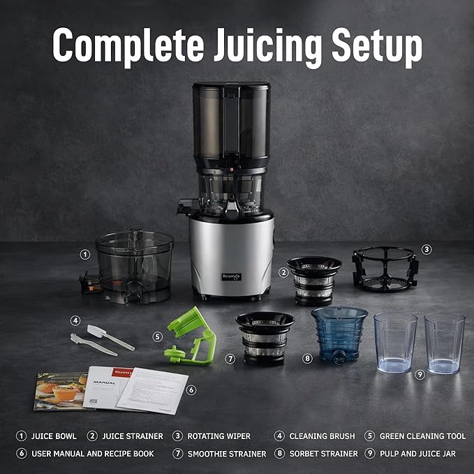 Kuvings AUTO10 Cold Press Juicer Machine – Self-Feeding for Hands-Free Use – Easy to Clean, Quiet 240W Motor, 100 oz Large Masticating Juicer – Designed for Silky Juice with Low Pulp – White