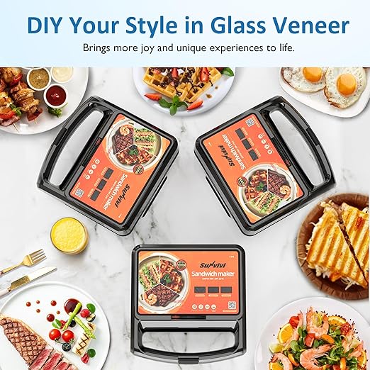 Sandwich Maker Panini Press Grill, 3 in 1 Electric Waffle Maker with Removable Non-stick Plates, Glass Top, Cool Touch Handle & Easy to Clean, 800W