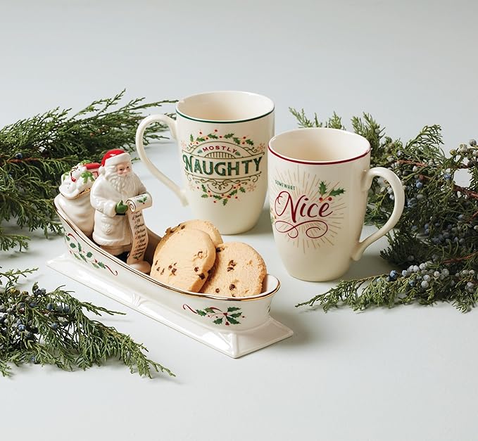 Lenox 894187 Holiday Santa's Sleigh Cracker Tray, 1-Piece, Ivory, Red & Green, 10" x 2.75", Christmas Hosting