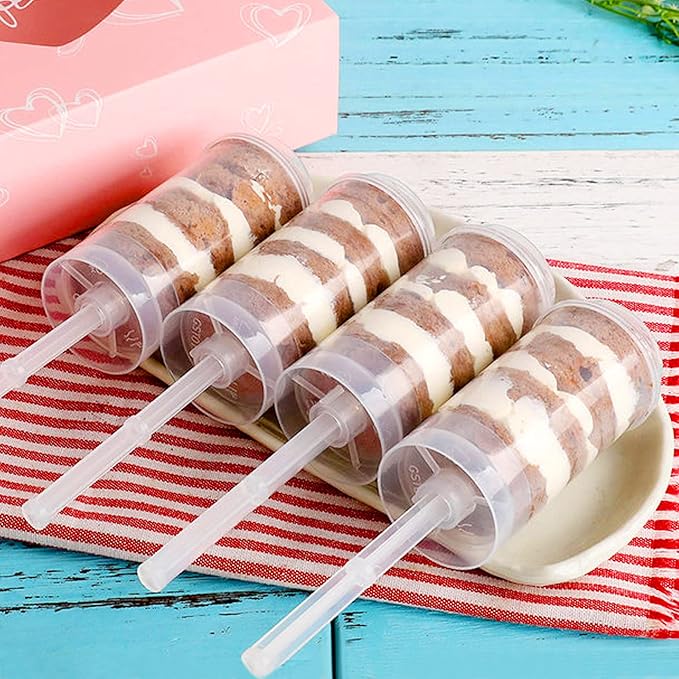 24 Pack Cake Push Pop Containers with Lids, Muti-purpose Push Pop Cake Containers, Reusable Plastic Cake Push-up Pop Shooter for Cupcake, Confetti, Homemade Ice Cream,Desserts