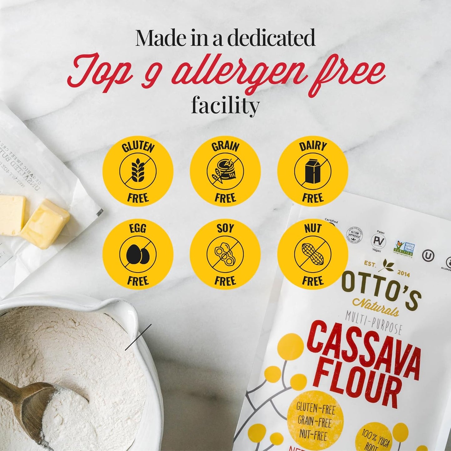 Otto's Naturals Multi-Purpose Cassava Flour, Non-GMO, Gluten-Free, Grain, Nut and Gum-Free, 1-to-1 Wheat Alternative, Paleo, AIP, 5 lb