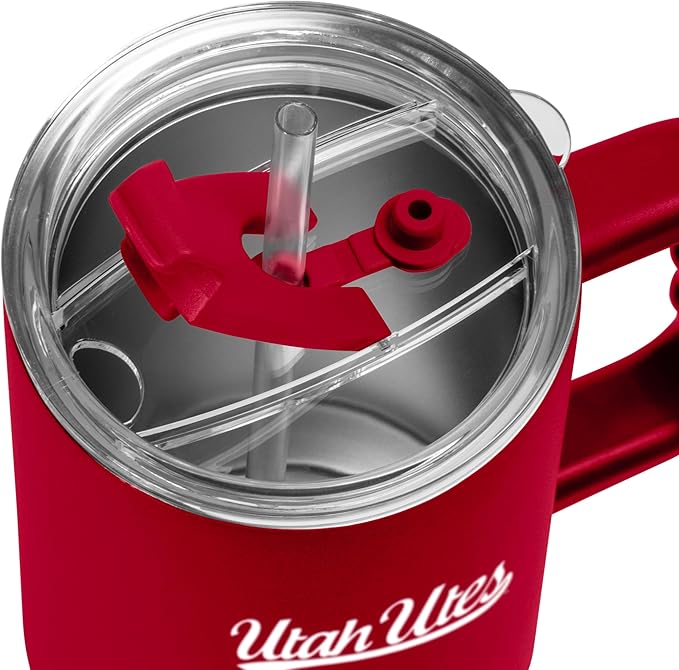 Logo Brands NCAA 40 oz Tumbler with Handle -Stainless Steel Insulated Travel Tumbler with Straw Lid – Powder Coated, Leak-Resistant, Keeps Drinks Hot/Cold – Great for Tailgating, or Everyday Use