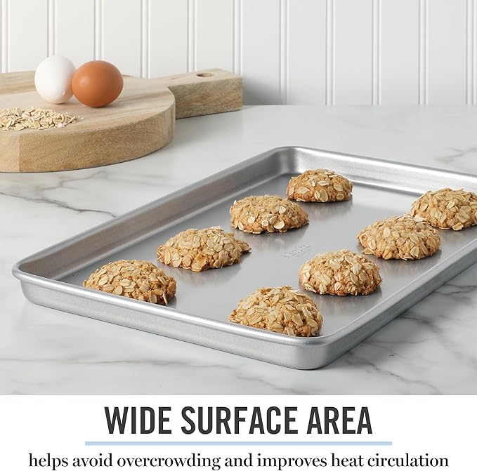 Martha Stewart Gallen 15 x 10 Inch Nonstick Carbon Steel Cookie Sheet – Silver, Durable Bakeware for Even Baking and Easy Cleanup