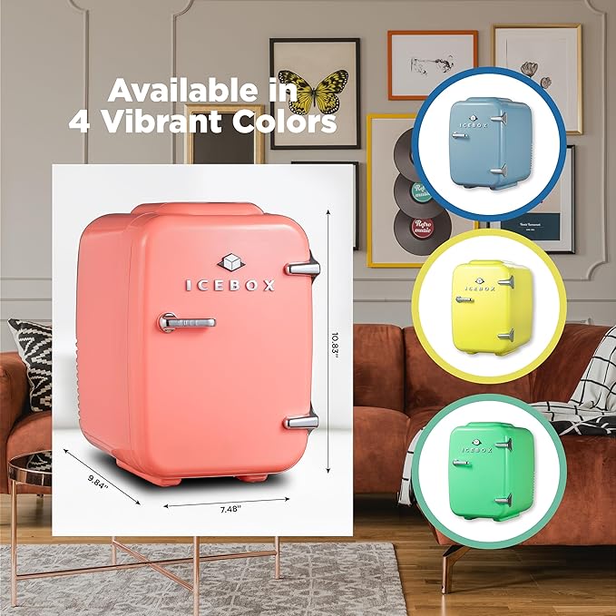 ICEBOX IBMF4BLS Mini Fridge For Bedroom, Skincare Refrigerator, Portable Cooler & Warmer for Makeup, for Office & Home, Mini (4 L / 6-Can), Blush Red