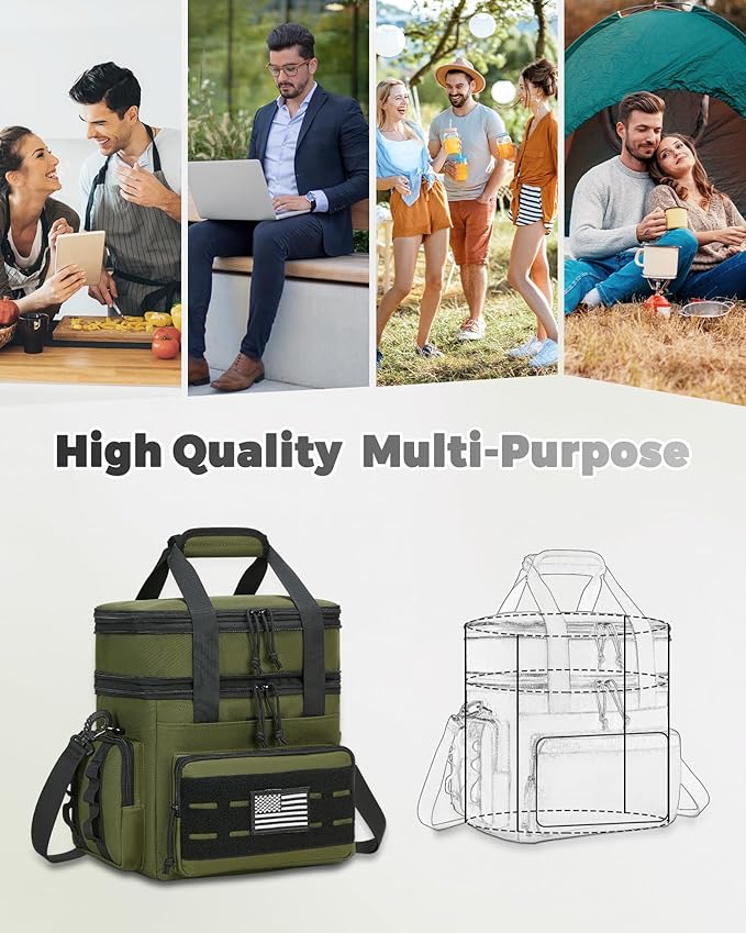 holuxer Tactical Lunch Bag & Lunch Box for Men - Large Double Deck Expandable Insulated Soft Adult Lunchbox for Work - Cooler Bag for Beach, Picnic, Camping,Outdoor,Travel (Green,16L)