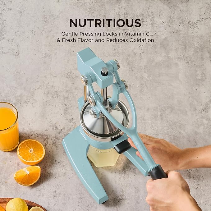 CO-Z Manual Citrus Juicer, Heavy-Duty Manual Juicer with Conical & Flat Pressure Plates, Professional Lemon Squeezer for Orange Pom Lime Lemon Juice, Dishwasher Safe Juice Press, Blue