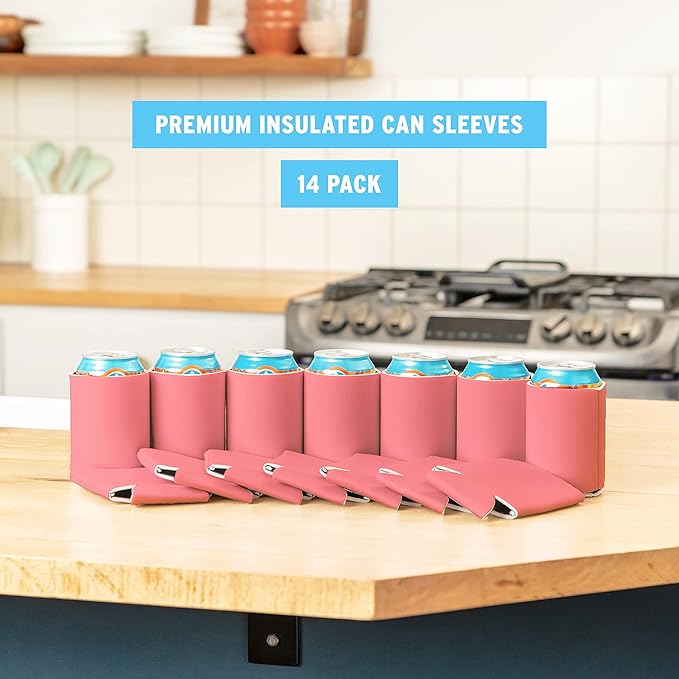 Blank Beer Can Coolers Sleeves (14-Pack) Soft Insulated Beer Can Cooler Sleeves - HTV Friendly Plain Can Sleeves for Beer Cans & Bottles - Blanks for Vinyl Projects Wedding Favors & Gifts (Salmon)