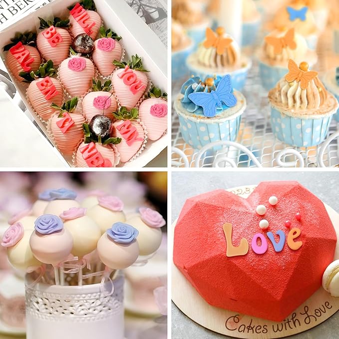 5 PCS Silicone Letter Molds, Non-Stick Number Rose Flower Butterfly Fondant Molds for Chocolate, Candy, Cake Decoration, Cupcake Topper
