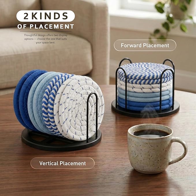 Lazebox Coasters Set of 8 for Drinks, 4 Inch Large Coasters for Coffee Table, Tabletop Protection for Hot & Cold Drinks, Versatile Coasters for Home Decor, Non-Slip & Easy to Clean