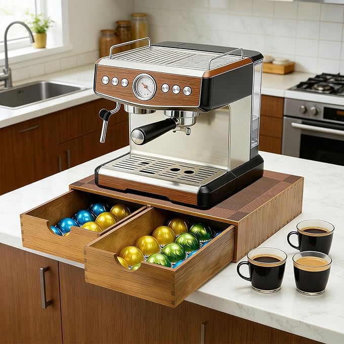 MonBel Wooden K Cup Organizer, Coffee Pod Storage Box, Coffee Pod Tea Organizer and Storage, Kcup Holder for Countertop Kitchen Office Coffee Bar, 30 Pod Capacity