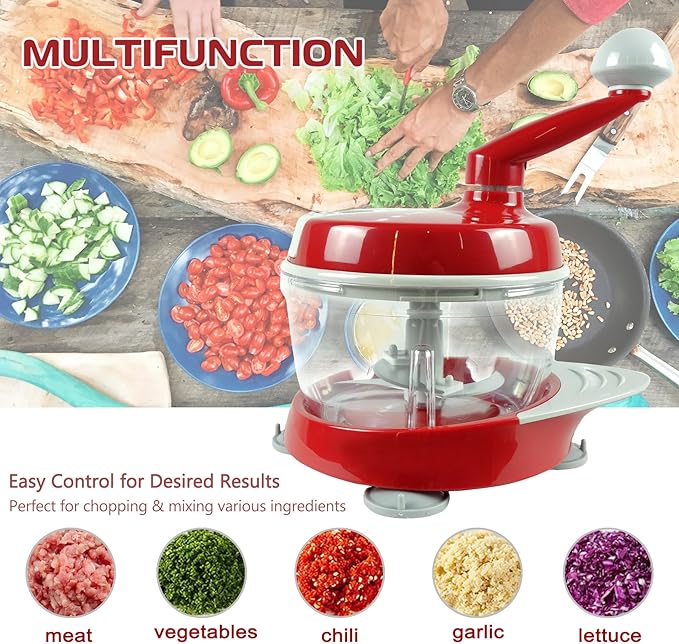 Manual Food Processor,Hand Powered Crank Food Processor Chopper,Food Vegetable Onions Chopper Processor Blender Mixer,for Vegetables Meat Fruits Onions