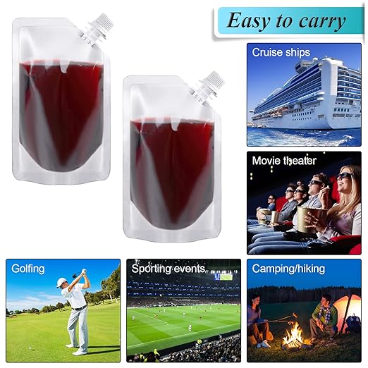 24 Pcs Plastic Flasks, 8 Oz Concealable and Reusable Drink Pouches, Leak-Proof Food Grade Plastic for Travel (8OZ-24PCS +3 Funnels)