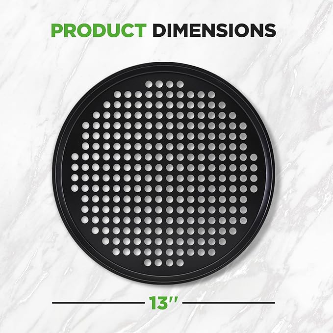 NutriChef Nonstick 13" Pizza Pan (Set of 10), Perforated Round Pizza Tray for Oven, Commercial-Grade Carbon Steel Baking Pan for Homemade, Frozen & Leftover Slices – Easy to Clean & Dishwasher Safe
