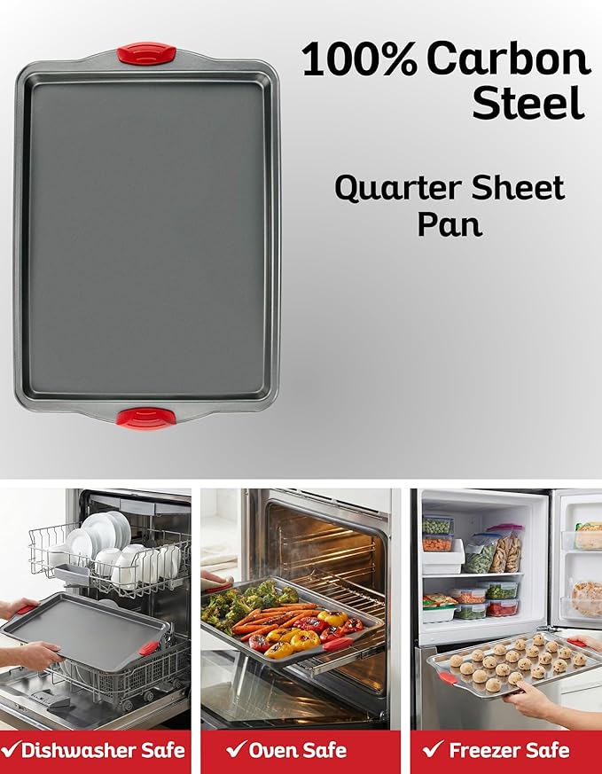 Boxiki Kitchen Nonstick Baking Sheet Pan – Heavy-Gauge Carbon Steel, Warp, Dent, and Rust-Resistant – Gourmet Rimmed Half Cookie Sheet Trays, Non-Toxic for Exceptional Baking Performance - 15x10 Inch