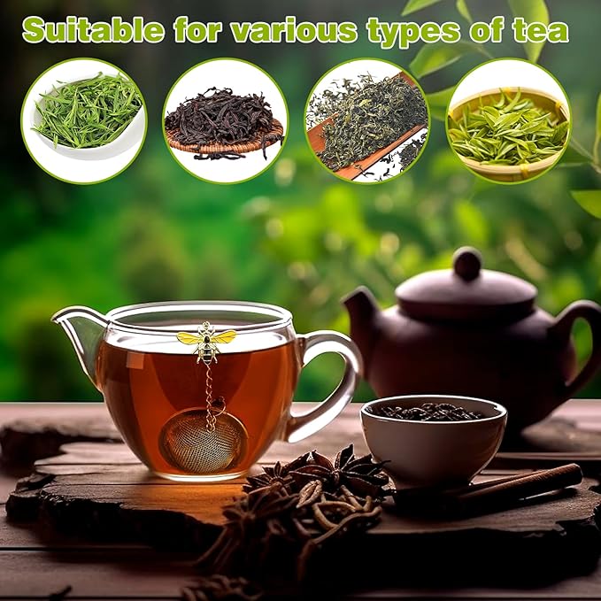 Stainless Steel Mesh Tea Infuser, 2.1 inch Tea Ball with Honey Bee Pendant Tea Strainer Tea Diffuser Tea Steeper for Filtering Tea,Tea Infusers for Loose Tea (Bee, 2PC)