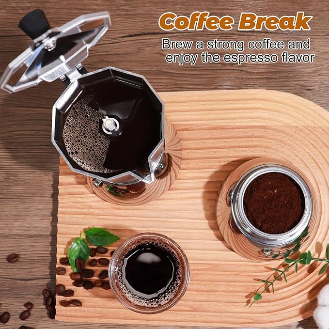 No Coating 4 Cup Aluminum and Stainless Steel Moka Pot Stovetop Espresso Maker Italian Coffee Machine 220ml 7.44oz Suitable for Gas Induction Stovetop Greca Coffee Maker Percolator Silver
