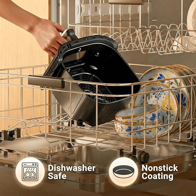 Airfryer 12-in-1,Large Air Fryer 6QT, Square Airfryers Non Toxic, Cooking, Fries, Custard, Chicken Wings, Sea Food, Vegetabels, Nonstick & Easy-Clean Basket, Grey