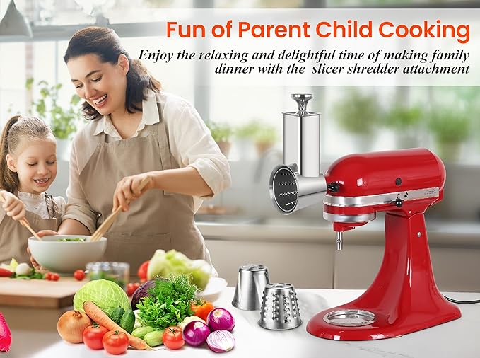 Stainless Steel Slicer Shredder Attachment for Kitchenaid Mixers, Cheese Grater & Vegetable Salad Maker Accessories, Dishwasher Safe
