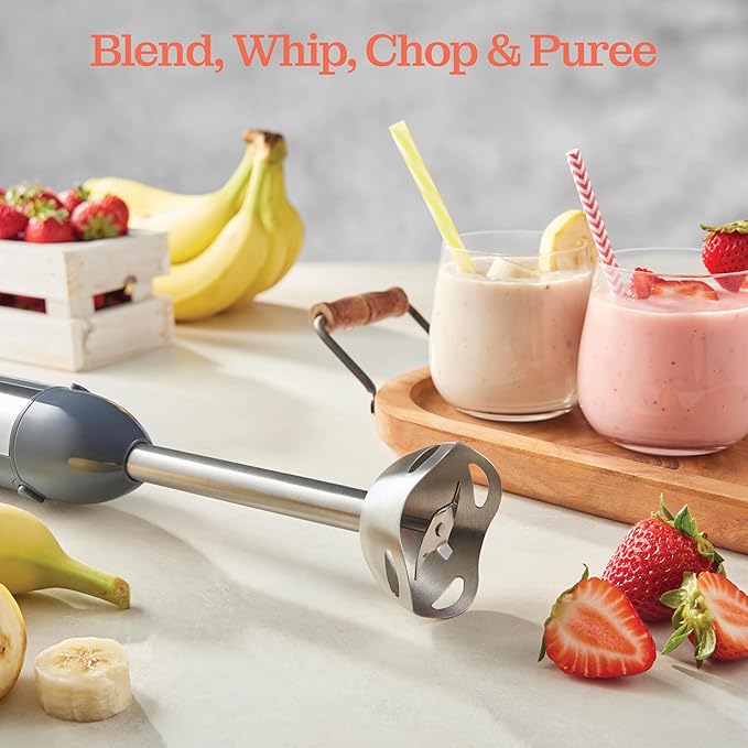 Powerful Immersion Blender, Electric Hand Blender 500 Watt with Turbo Mode, Detachable Base. Handheld Kitchen Blender Stick for Soup, Smoothie, Puree, Baby Food, 304 Stainless Steel Blades
