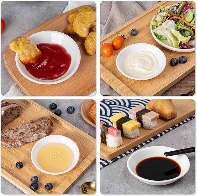 Eisinly 6 Pack Dip Bowls, 3 OZ Ceramic Soy Sauce Dish, White Dipping Sauce Bowls Small Dishes Serving for Tomato Sauce, Soy, BBQ Party Supplies