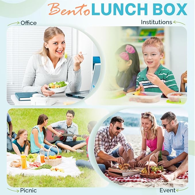 EASYFUN Bento Lunch Box Set Bento Box, 4-Compartment Lunch Containers,High Capacity Lunch Tote Bags for Work, Travel, Outdoor (Green)