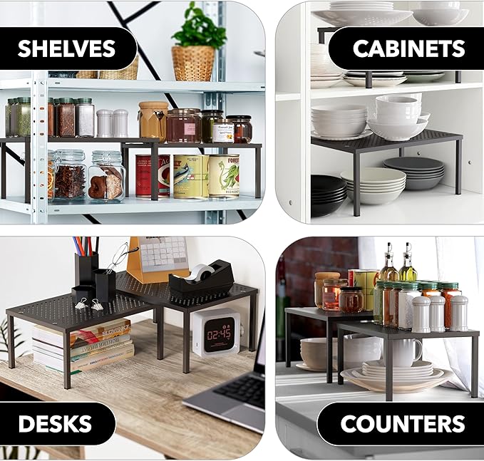 Simple Houseware Expandable Stackable Cabinet and Counter Shelf Organizer with Steel Surface, 9" D x 12.75" W x 5.9" H, Bronze