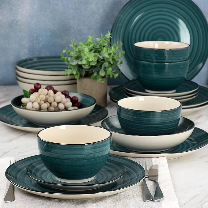Elama Gia 24 Piece Stoneware Dinnerware Set (Dark Green)