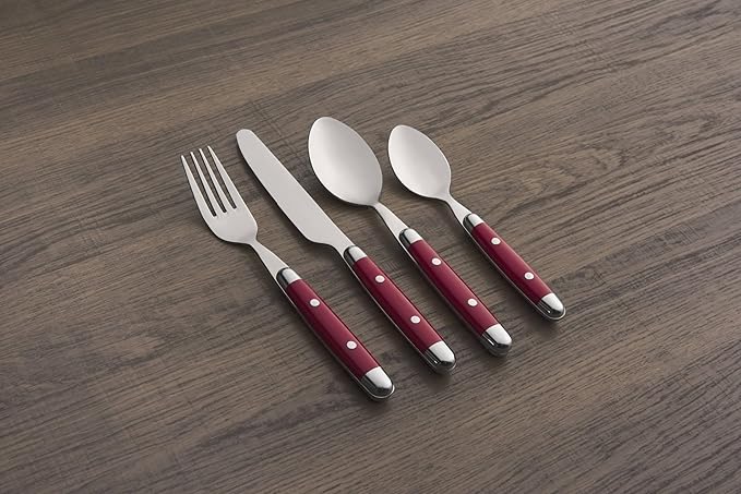 Cambridge Silverware Set, Jubilee Red 16-Piece Flatware Set, Red Thick Handles, Service For 4, Stainless Steel, Dishwasher Safe, Knives Spoons Forks, Home & Kitchen Utensils Set (Red/Silver, 16 Piece)