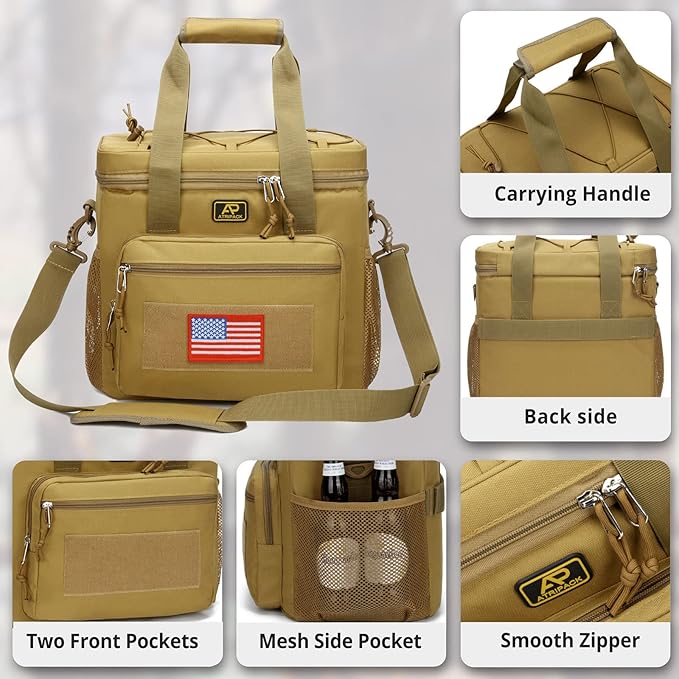 ATRIPACK Lunch Box for Men, Tactical Lunch Bag MOLLE Webbing Leakproof Insulated Large Lunch Cooler Women Adult Meal with Adjustable Shoulder Strap Durable Lunch Pail (Brown)