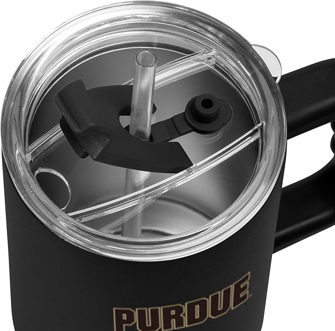Logo Brands NCAA 40 oz Tumbler with Handle -Stainless Steel Insulated Travel Tumbler with Straw Lid – Powder Coated, Leak-Resistant, Keeps Drinks Hot/Cold – Great for Tailgating, or Everyday Use
