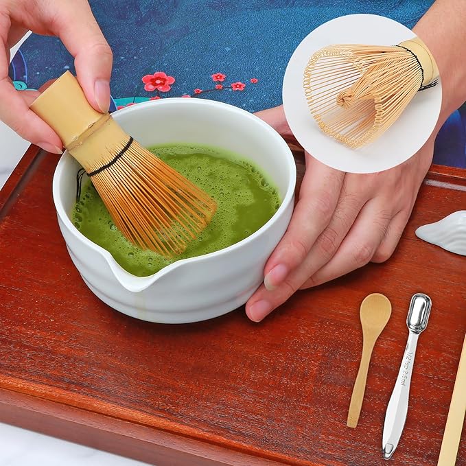 Matcha Whisk Set,11Pcs Matcha Set,Matcha Kit,Whisk Made from 100% Natural Bamboo, 11-component set for all your matcha-making needs,Contains stainless steel spoon, measuring cup(white)
