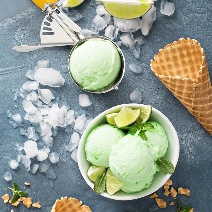 Reallnaive 4 Pcs Release Cookie Scoops Ice Cream Scooper with Trigger Release Portion Scoop Stainless Steel for Portion Control, Baking Food, Cookie Dough (1.6 oz,Yellow)