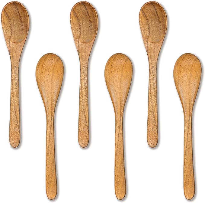 INTAJ 6 PCS Small Wooden Spoons, 6 Inch Honey Spoons for Tea, Hardwood Wooden Honey Teaspoon for Coffee, Little Tiny Wood Spoon, Bamboo Table Spoon for stirring, Wooden Spoons for Utensils Set
