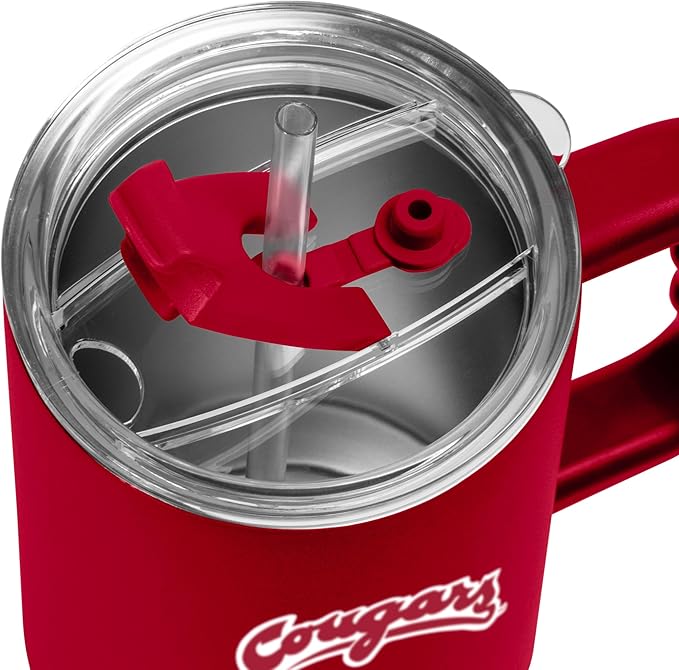Logo Brands NCAA 40 oz Tumbler with Handle -Stainless Steel Insulated Travel Tumbler with Straw Lid – Powder Coated, Leak-Resistant, Keeps Drinks Hot/Cold – Great for Tailgating, or Everyday Use