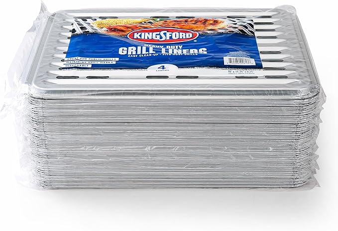 Kingsford Disposable Grill Liners, Heavy Duty Aluminum Foil Grill Toppers for Outdoor BBQ Grills, Helps Prevent Food and Sauce Falling Through Grates, 16 x 11.75 in, 4 Count