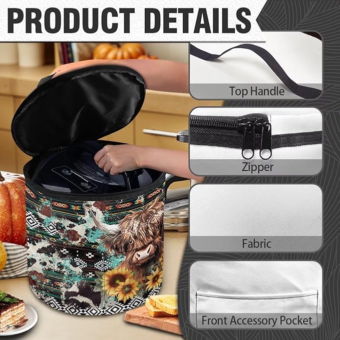 Highland Cow Electric Pressure Cooker Insulation Bag Effective Aztec Insulation Electric Cooker Storage Handbag for Housewarming,