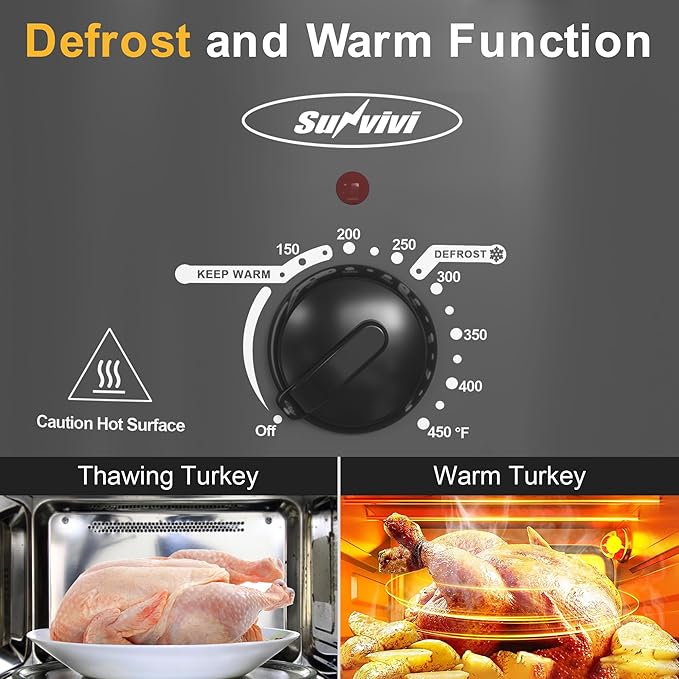 8 Quart Roaster Oven with Self-Basting Lid, with Removable Roasting Rack, Turkey Defrost & Warm Function, Adjustable Temperature for Use as a Slow Cooker, Stainless Steel, Grey