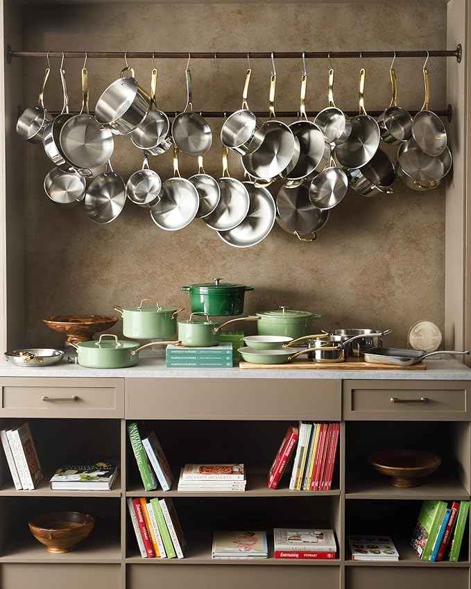 Martha Stewart Castelle 10 Piece 18/8 Durable Stainless Steel Induction Safe Pots and Pans Non-Toxic Kitchen Cookware Set - Gold Handles - Dishwasher Safe