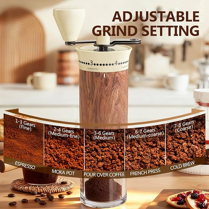 SYLORIA Manual Coffee Grinder with 56 External Adjustable Settings Hand Coffee Bean Mill with Ceramic Burr and Foldable Handle