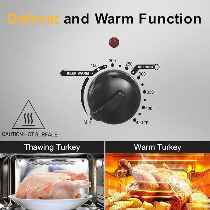 Sunvivi 22lb 18-Quart Roaster Oven, Electric Roaster Oven with Self-Basting Lid, Turkey Roaster with Unique Defrost/Warm Function, Large Roaster with Removable Pan & Rack, Stainless Steel, Silver