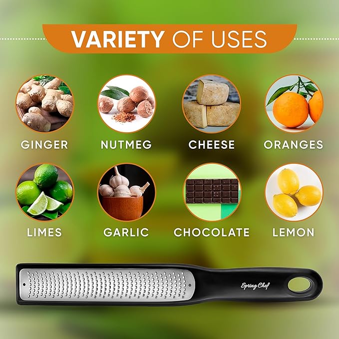 Spring Chef Swivel Vegetable Peeler & Y Peeler with Sharp Stainless Steel Blades & Premium Lemon Zester (Fine Grater) with Handle - 3 Product Bundle - Black