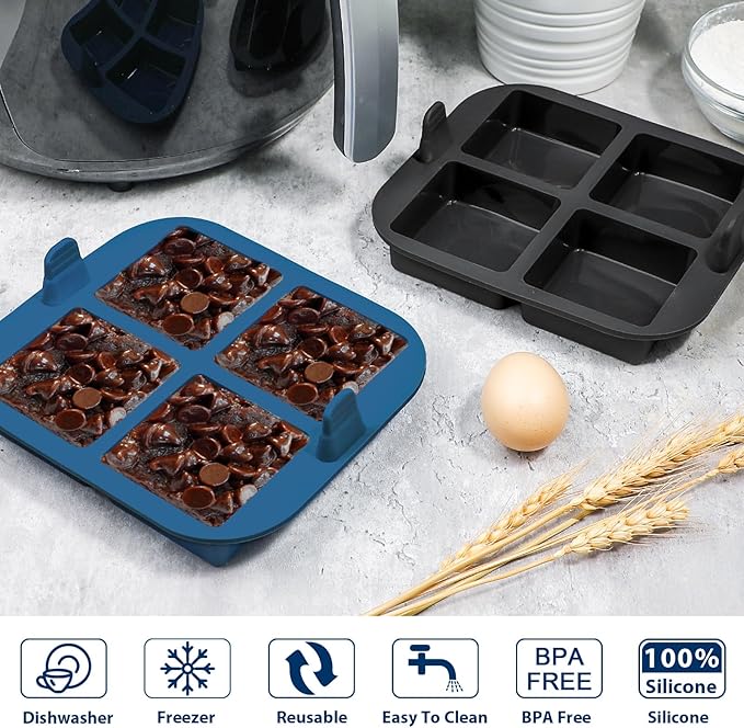 Webake Silicone Air Fryer Brownie Pan for Baking, Nonstick 2.6" Square Silicone Mold for S'mores, Cake Puck, Muffin, 4-Cavity Set of 2