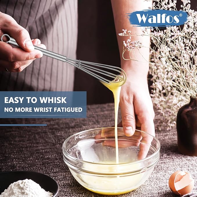 Walfos Mini Whisk,304 Anti-Rust Small whisk,Sturdy Stainless Steel Wire Tiny Whisks 6+7+8in,Ideal for mixing individual eggs, jams, spices and other small portion ingredients.(3pcs)