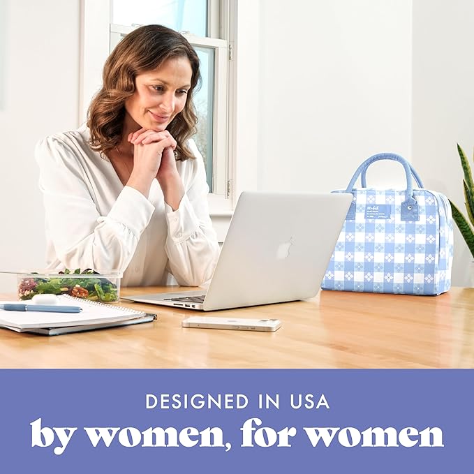 Fit & Fresh Bloomington Lunch Bag for Women - Insulated Large Lunch Box for Work with Containers, Leak-Resistant, Stain-Resistant, Zipper Closure, Cornflower Blue Picnic