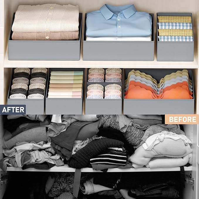 DIMJ Drawer Organizer Clothes - 18 Pack Closet Drawer Organizer Bins for Baby Clothes Storage, Fabric Dresser Organizer for Nursery Bedroom, Foldable Small Drawer Dividers for Underwear Socks