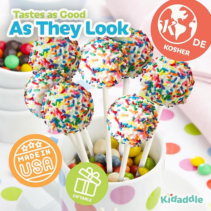 Kidaddle DIY Cake Pop Kit for Kids – Birthday Cake | Kid Baking Kit with Premeasured Ingredients, Decorating Supplies | Made in USA | Certified Kosher | Christmas Kids Gift for Girls & Boys