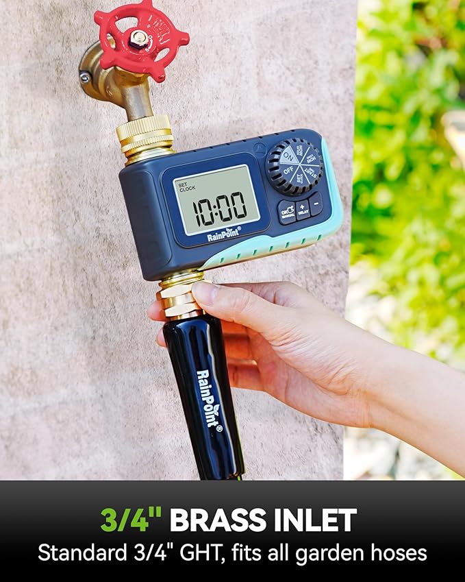 RAINPOINT Sprinkler Timer, 100% Metal Pipe Water Timer for Garden Hose, Programmable Hose Controller for Watering, Sprinkler Controller with Manual Watering/Rain Delay for Outdoor Lawn & Garden (1PCS)