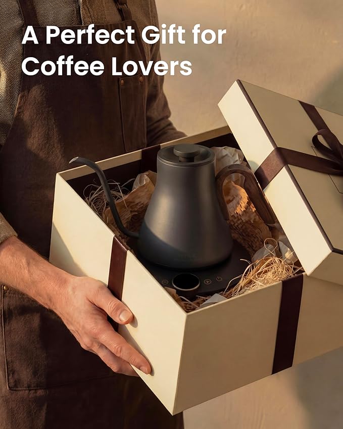 INTASTING Gooseneck Electric Kettle with Precise ±1℉ Temperature Control, Wood-Accented Handle, Stainless Steel Interior, Quick Heating Pour Over Kettle for Coffee & Tea, 0.9L, Matte Grey
