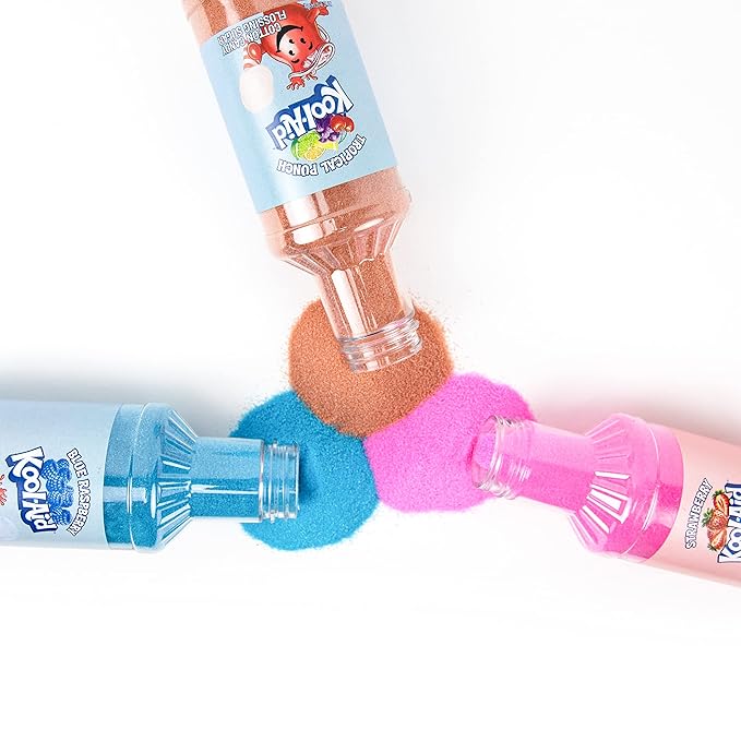 Nostalgia Kool-Aid Cotton Candy Variety Kit – 3 Flossing Sugar Flavors (Blue Raspberry, Strawberry, Tropical Punch) – 7-oz Bottles – Compatible with Cotton Candy Makers – Party Supplies